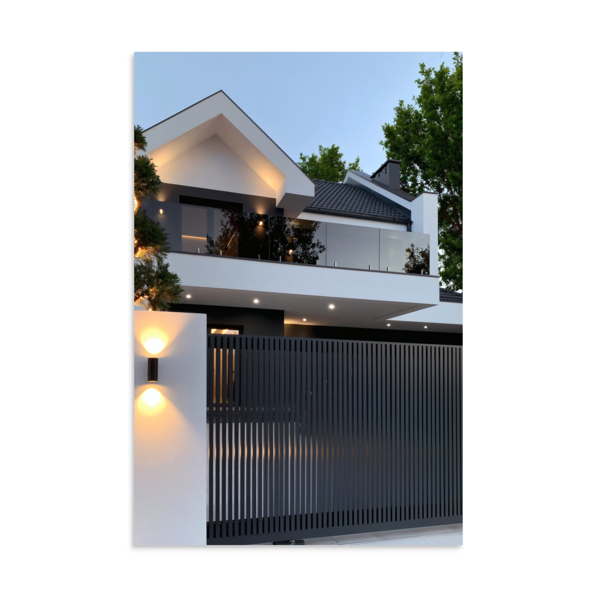 No. 00011 – The Slatted Gate Residence – poster print mockup on a neutral wall.