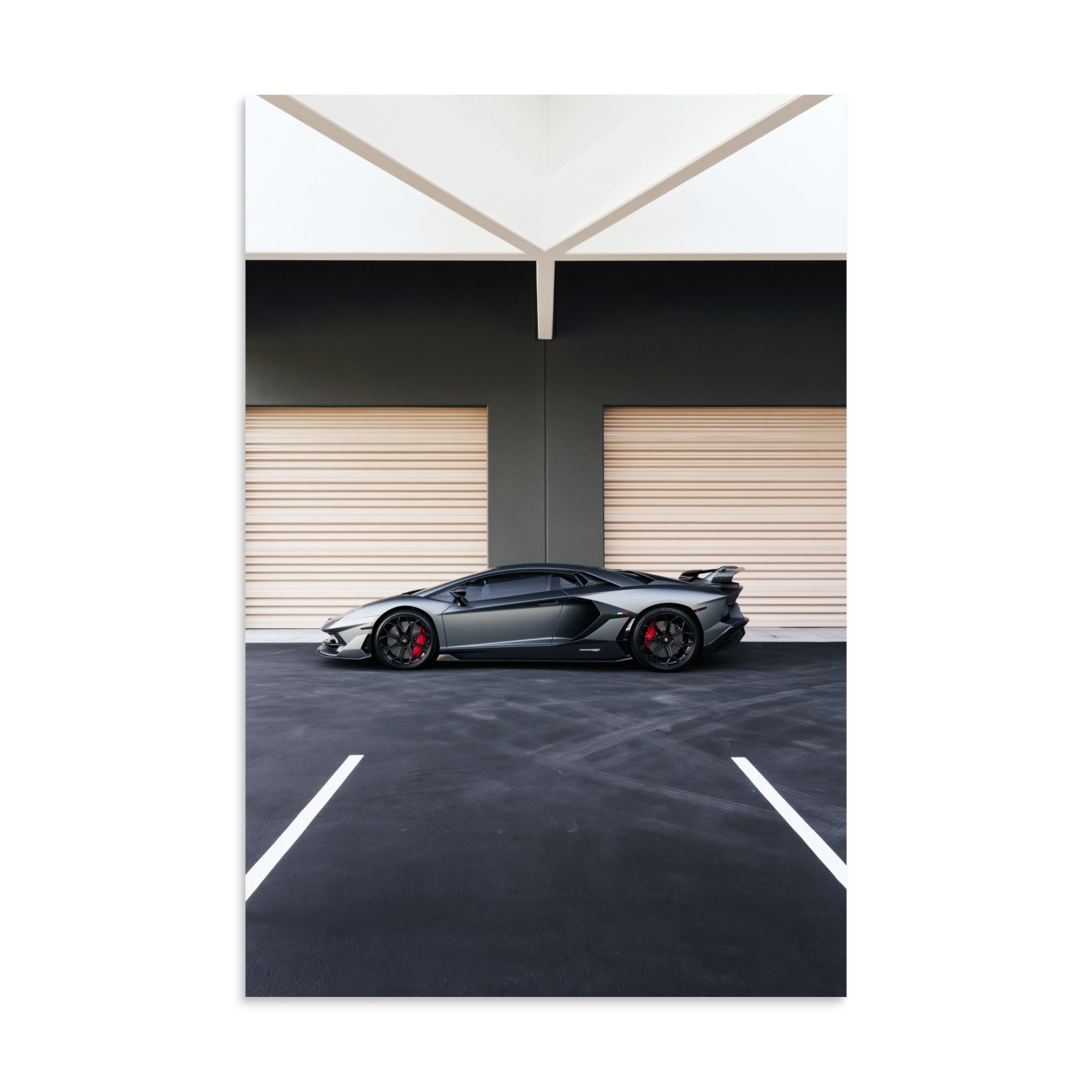 No. 00015 – The Grey Hangar – poster print mockup on a neutral wall.