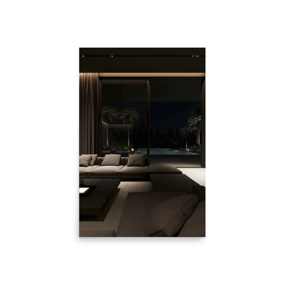 No. 00002 – Midnight Palm Residence – poster print mockup on a neutral wall.
