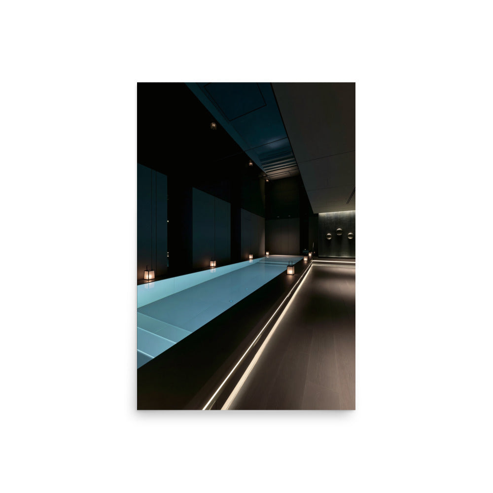 No. 00004 – The Obsidian Lap Pool – poster print mockup on a neutral wall.