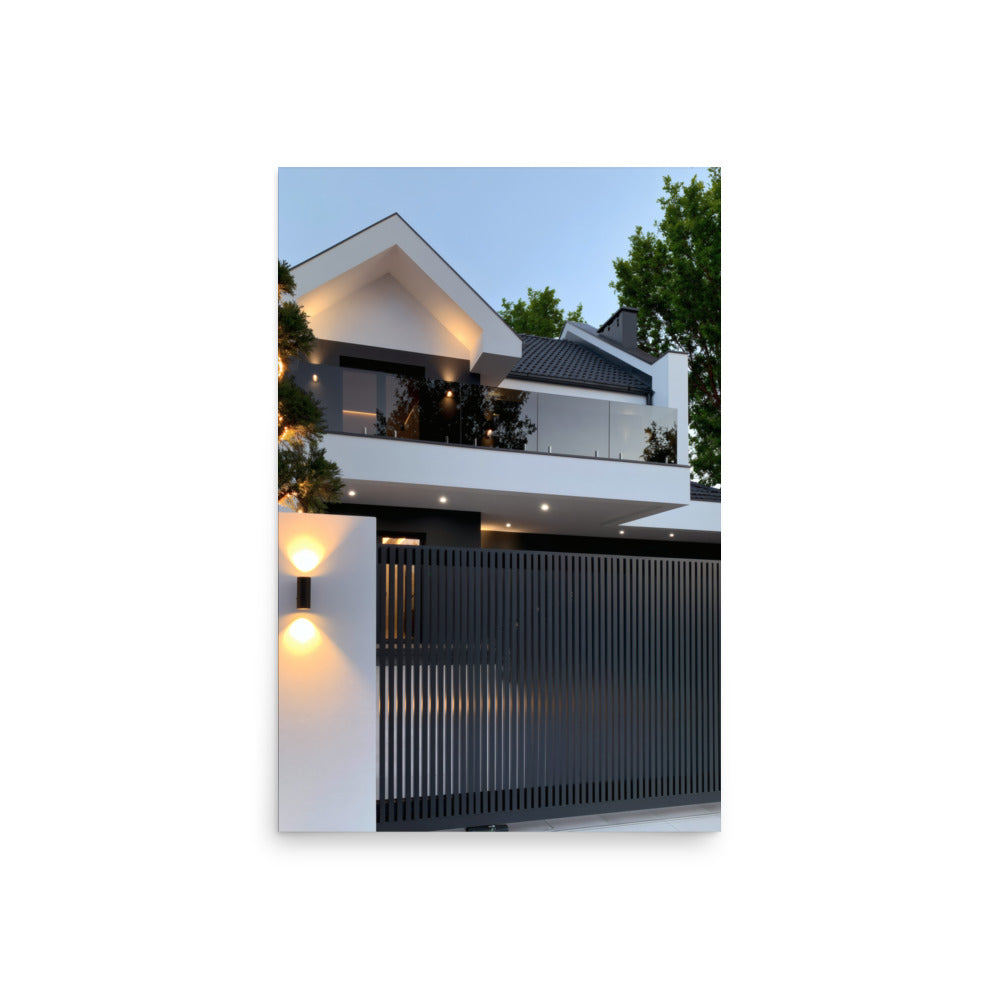 No. 00011 – The Slatted Gate Residence – poster print mockup on a neutral wall.