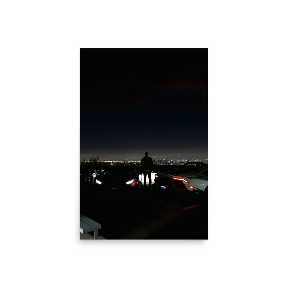 No. 00013 – The Skyline Vigil – poster print mockup on a neutral wall.