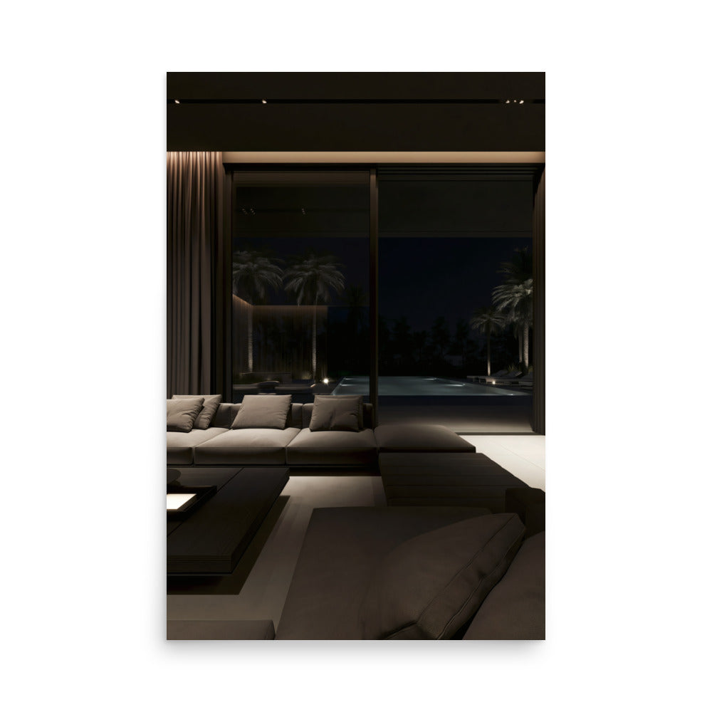 No. 00002 – Midnight Palm Residence – poster print mockup on a neutral wall.