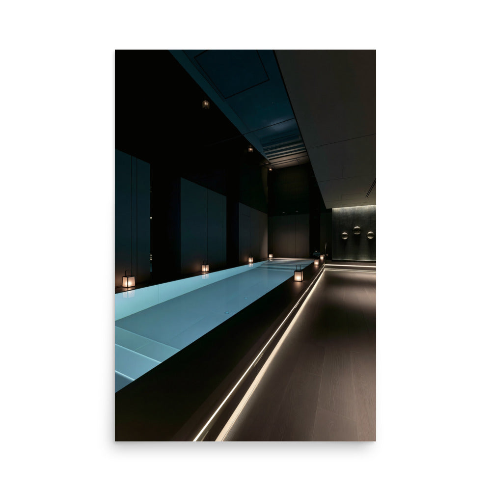 No. 00004 – The Obsidian Lap Pool – poster print mockup on a neutral wall.
