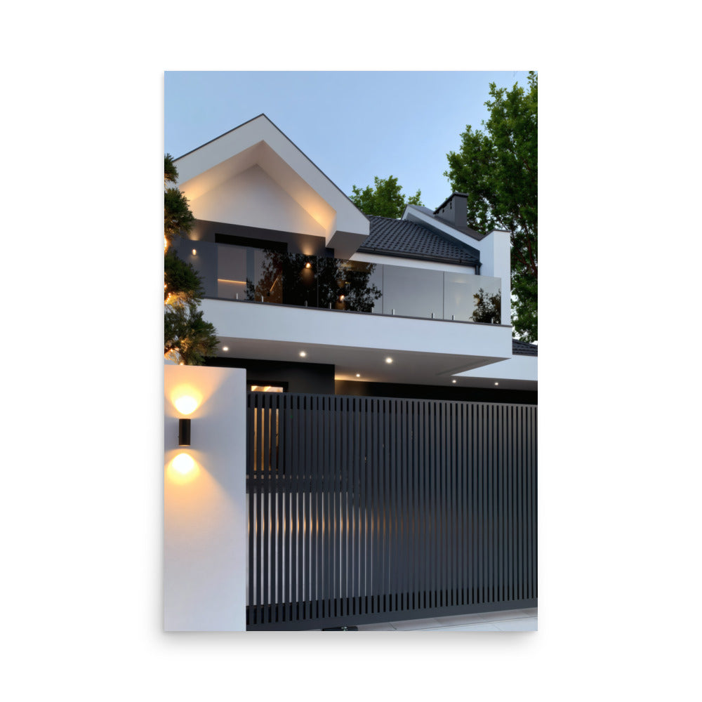No. 00011 – The Slatted Gate Residence – poster print mockup on a neutral wall.
